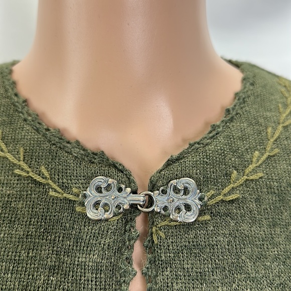 Peruvian Link Green Sweater Metal Clasps Embroidered Floral Alpaca Blend SZ M - Picture 4 of 16